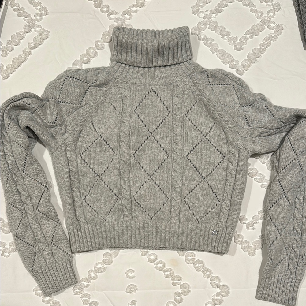 Gray Cable Knit Turtleneck Sweater